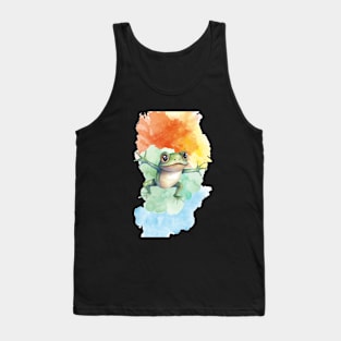 Leap of Joy: A Watercolor Frog's Delightful Bound Tank Top